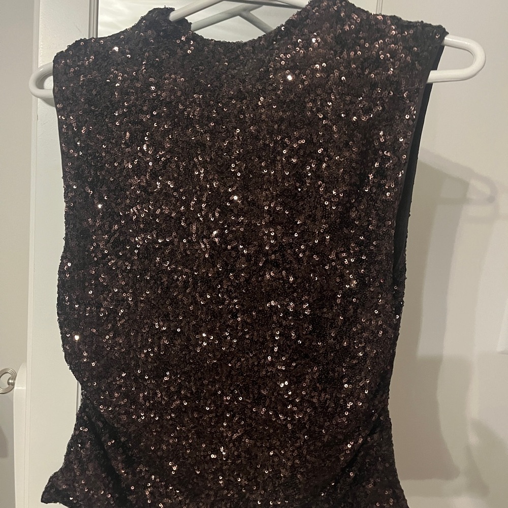 H&M Sparkling Sequin Top - Dark Brown